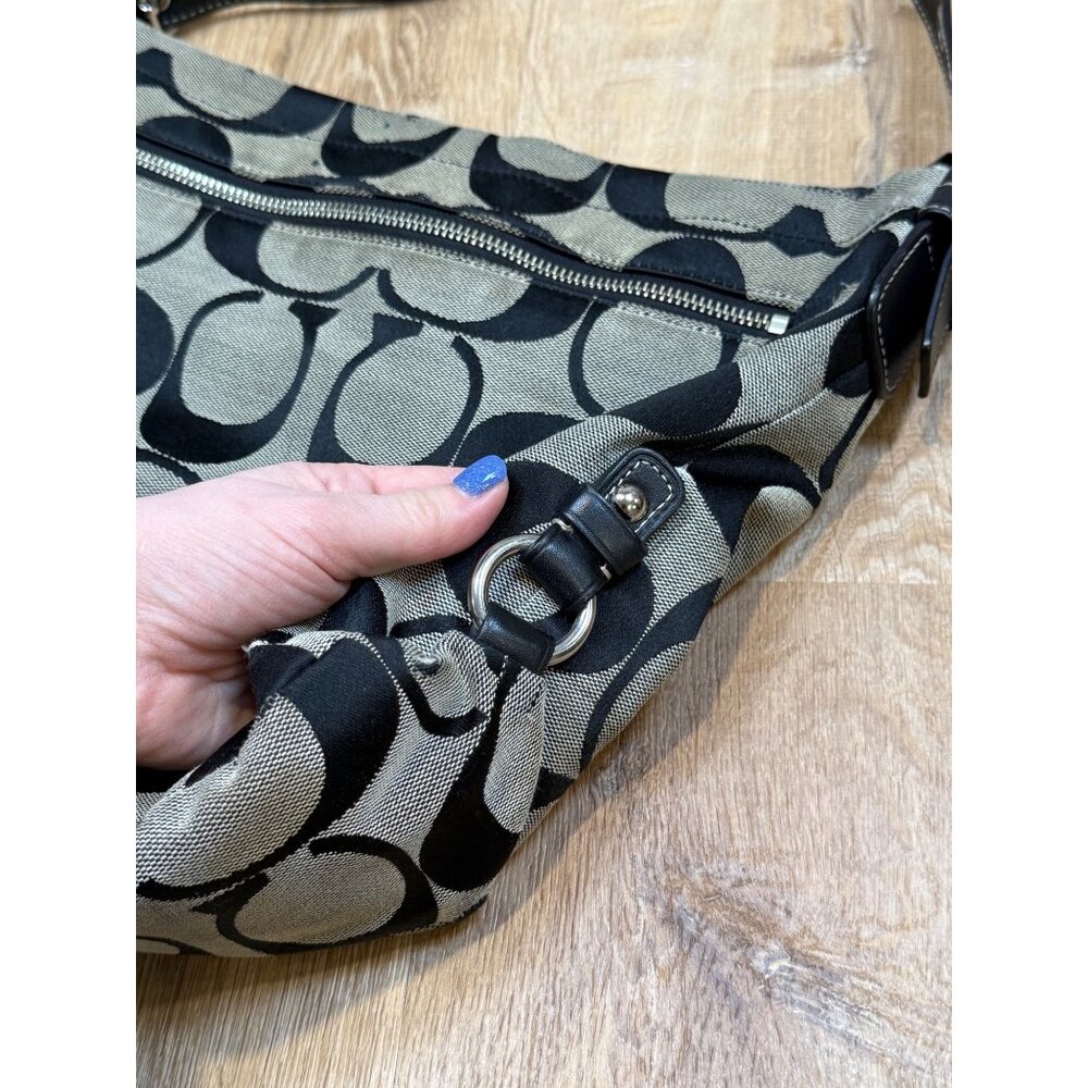 Y2K Coach F15067 Black & Beige Signature Monogram Hobo Shoulder Bag - Picture 5 of 11